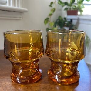 Set of 2 Vintage Libbey Amber Glass Tumblers